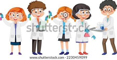Kids wearing lab coats illustration