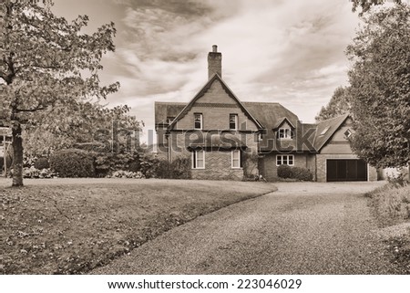 Retro style black and white old English house