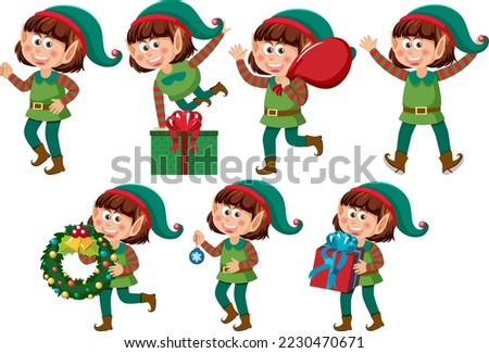 Christmas elves cartoon characters set illustration