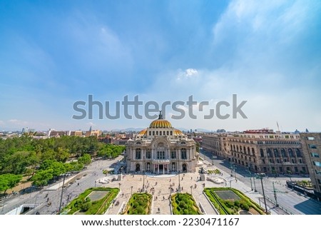 The Palace of Fine Arts also know as "Palacio de Bellas Artes" is a prominent cultural center in Mexico City, was built for Centennial of the War of Independence in 1910. Royalty-Free Stock Photo #2230471167