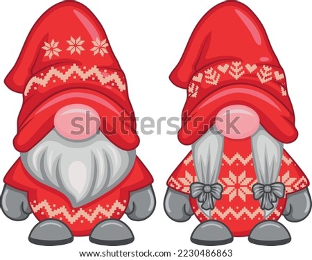 Gnome boy and gnome girl in red clothes isolated on white background. Gnome clipart.