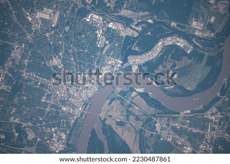 Aerial view of Memphis, Tennessee and the Mississippi River as seen from space. Digitally enhanced. Elements of this image furnished by NASA.
