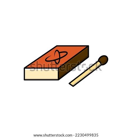 Icon of matches. Burning match with fire, opened matchbox, burnt matchstick. Flat design style. Vector illustration isolated on white background