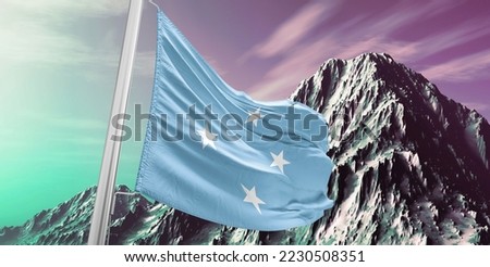 Micronesia, Federated States of Micronesia national flag cloth fabric waving on beautiful Background.