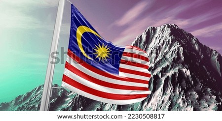 Malaysia national flag cloth fabric waving on beautiful Background.