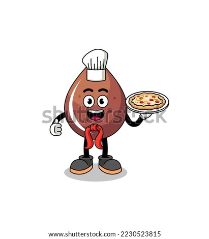 Illustration of chocolate drop as an italian chef , character design