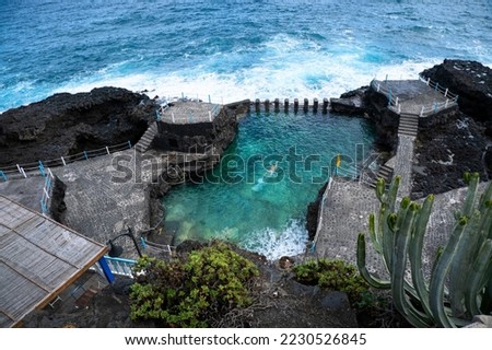 Charco Azul, natural swimming pool in San Andres in La Palma ,on the Canary Island Royalty-Free Stock Photo #2230526845