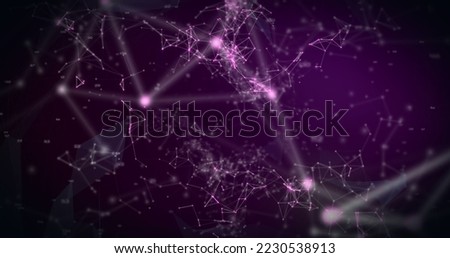 Image of network of connections over purple background. Global data processing and connections concept digitally generated image.