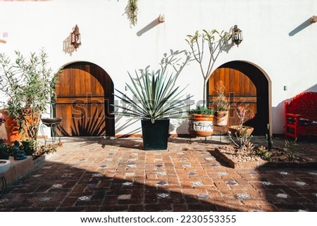 Mexican vintage architecture. Classical mexican patio. Mexican decoration. San Miguel de Allende style  