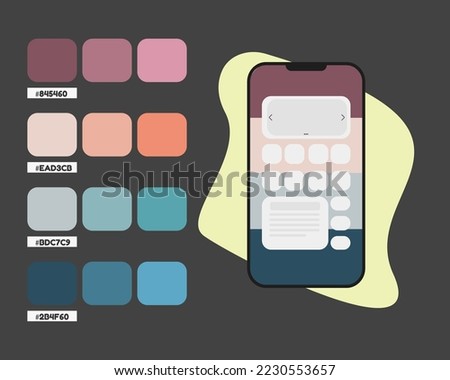 Purple orange blue mobile app color palette, RGB color codes for mobile application, warm colors catalog, design and edit idea, colour matching, harmonious colours palette sample for mobile phone app