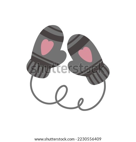 Warm knitted mittens. Xmas flat style clip art. Pair of cute patterned elements for winter design. Vector illustration