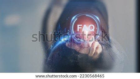 FAQ - Frequently asked questions concept. Chatbot technology concept. Artificial intelligence (AI) applications and innovation. Frequently asked questions in websites, social networks, business. Royalty-Free Stock Photo #2230568465