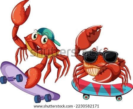 Cute crab cartoon character skating illustration