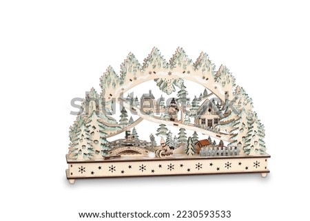 comet star and sleigh with representation of Christmas scene