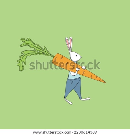 Rabbit with carrot. Symbol of 2023. Calendar.