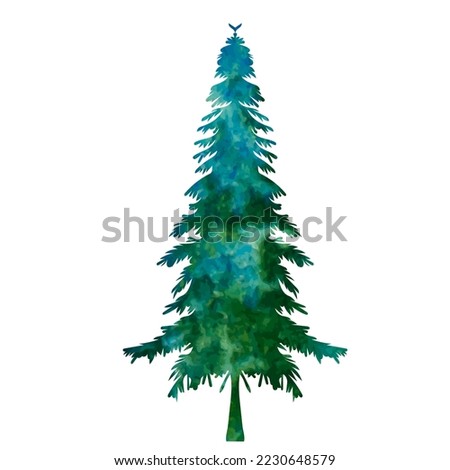 silhouette christmas tree watercolor design vector 