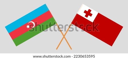 Crossed flags of Azerbaijan and Tonga. Official colors. Correct proportion. Vector illustration
