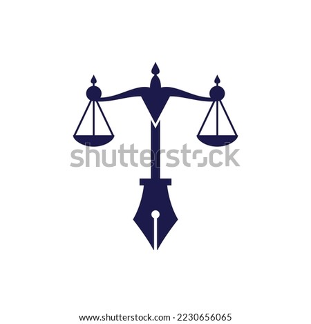 Law logo vector with judicial balance symbolic of justice scale in a pen nib. Logo vector for law, court, justice services and firms.  Royalty-Free Stock Photo #2230656065