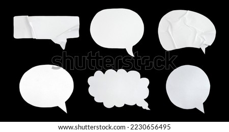 Bubble speech shape in white paper texture. Set of balloon text isolated for retro comic and design element. Royalty-Free Stock Photo #2230656495