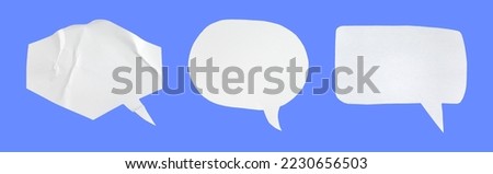 Bubble speech shape in white paper texture. Set of balloon text isolated for retro comic and design element. Royalty-Free Stock Photo #2230656503