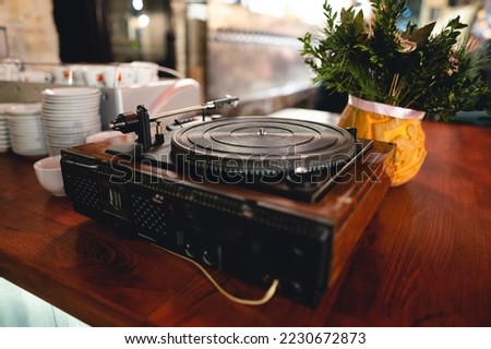 old retro vinyl record player on the table