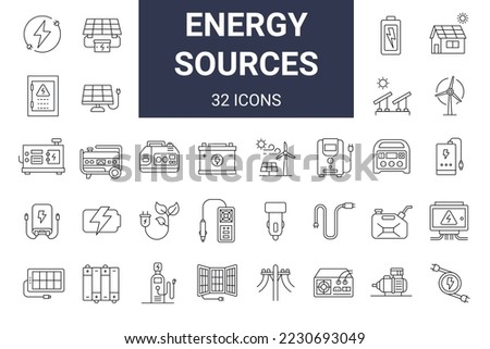 Set of devices you need in case of outage or blackout. Electrical equipment production and keeping energy. Collection of line icons Royalty-Free Stock Photo #2230693049