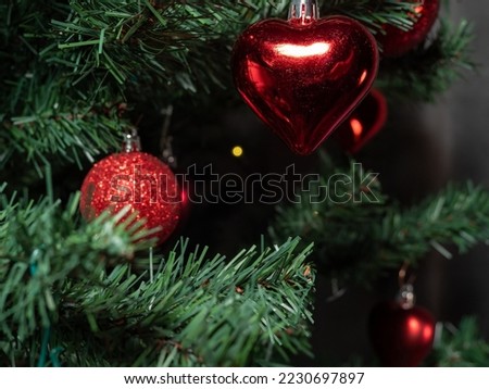 Christmas tree and decoration. Background of Christmas and New Year holidays. Close-up.