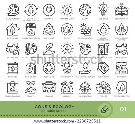Set of conceptual icons. Vector icons in flat linear style for web sites, applications and other graphic resources. Set from the series - Ecology and Environment . Editable stroke icon. Royalty-Free Stock Photo #2230725511