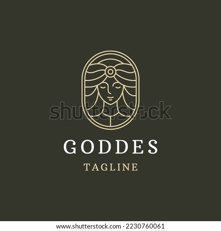 Luxurious greek goddess woman with line style logo icon design template. Demeter, hera aphrodite, hestia, flat modern vector illustration Royalty-Free Stock Photo #2230760061