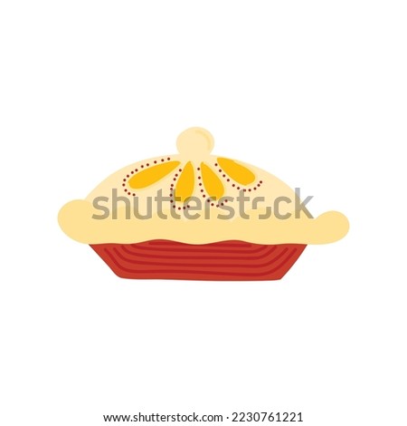 Vector illustration with a large hot pie, cake, pastries, sweets, dessert. Children's illustration in cartoon style.
