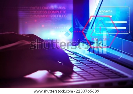 Malware attack virus alert , malicious software infection , cyber security awareness training to protect business information Royalty-Free Stock Photo #2230765689