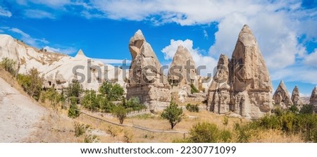 Unique geological formations in Love Valley in Cappadocia, popular travel destination in Turkey Royalty-Free Stock Photo #2230771099