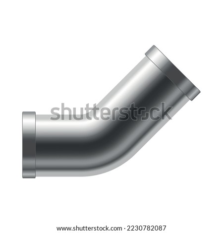 Industrial pipeline pipes realistic composition with isolated image of silver steel pipe part on blank background vector illustration