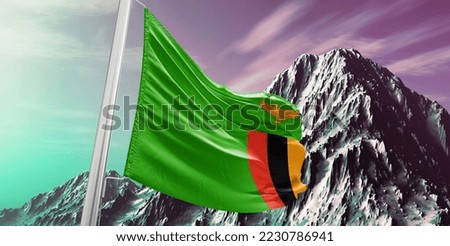 Zambia national flag cloth fabric waving on beautiful Background.