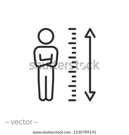 human measures height icon, scale with man, thin line symbol on white background - editable stroke vector illustration