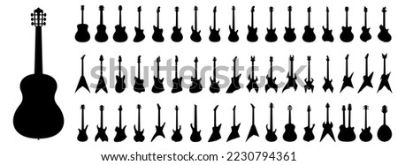 Guitar icon isolated. Various of guitar silhouettes. Set of black guitar icons. Vector illustration.