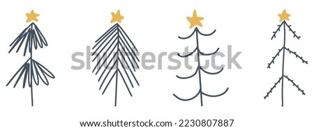 Christmas tree linear icon. Set of cute christmas tree icons on white background. Vector illustration. Holiday icons
