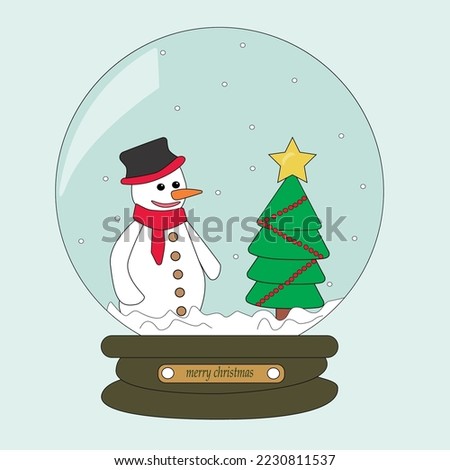 christmas snow globe with snowman and fir tree,vector