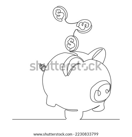 Continuous line drawing of piggy bank. one line art concept of business finance. Vector illustration.