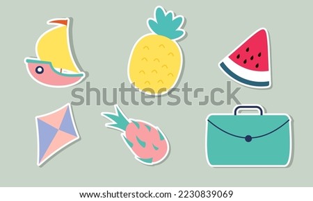 Summer stickers collection with different seasonal elements