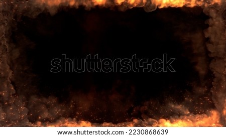 lighting fire with sparks square screen frame, isolated - object 3D illustration