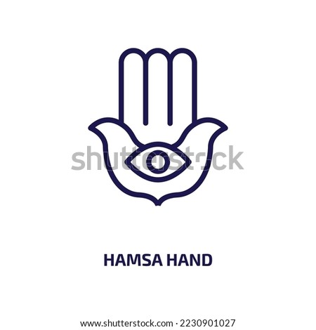 hamsa hand icon from religion collection. Thin linear hamsa hand, hamsa, jewish outline icon isolated on white background. Line vector hamsa hand sign, symbol for web and mobile Royalty-Free Stock Photo #2230901027