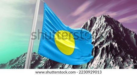 Palau national flag cloth fabric waving on beautiful Background.