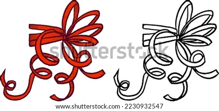 Clip art with vintage bows in retro style, Texture print. Christmas Vector illustration of gift For printing postcards.