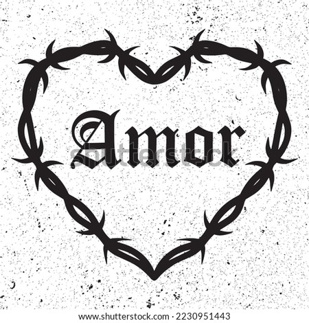 Tattoo art in 2000s style, heart with barbed wire with the inscription amor Royalty-Free Stock Photo #2230951443