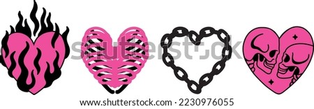 Vector black and pink hearts in emo style hand drawn Royalty-Free Stock Photo #2230976055