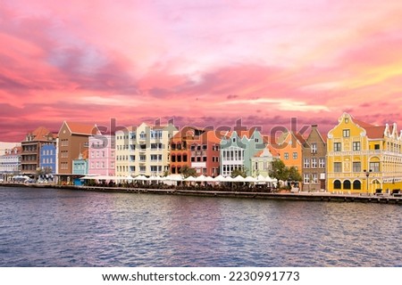 Sunset sky above Curacao downtown Royalty-Free Stock Photo #2230991773