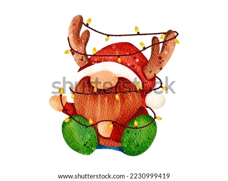 Cute cheerful gnome with phrase "Merry Christmas".