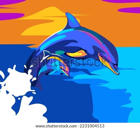 Illustration of a jumping dolphin in pop art style