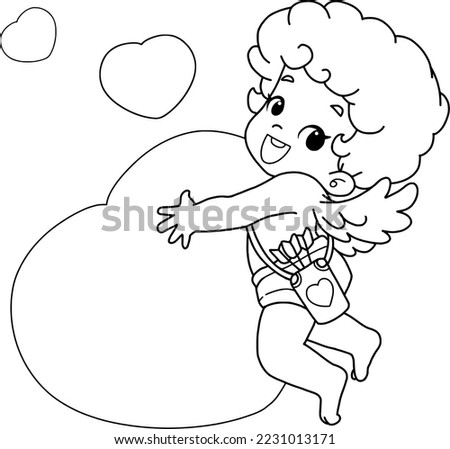 Cupid holding the heart in Valentine’s Day ,coloring page,coloring book